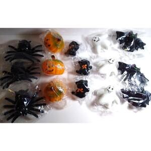 Lot of 15 Halloween 1960's Vintage Toys Black Cat Ghost Spider Bat JOL Hong Kong